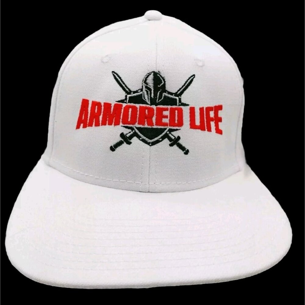 Armored Life Hat Fitted L / XL White Black Red Embroidered